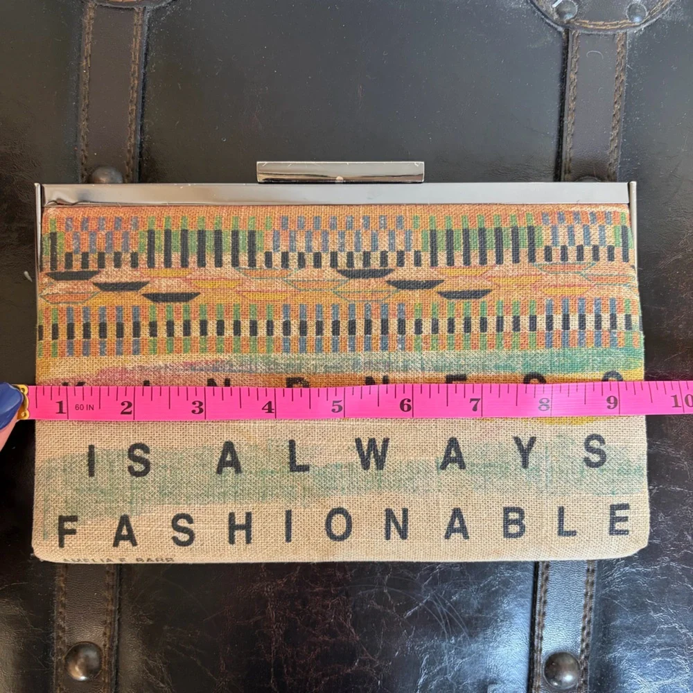 Rachel Roy Woven Linen Kindness Ghana Clutch Purse Boho Wedding Evening Bag